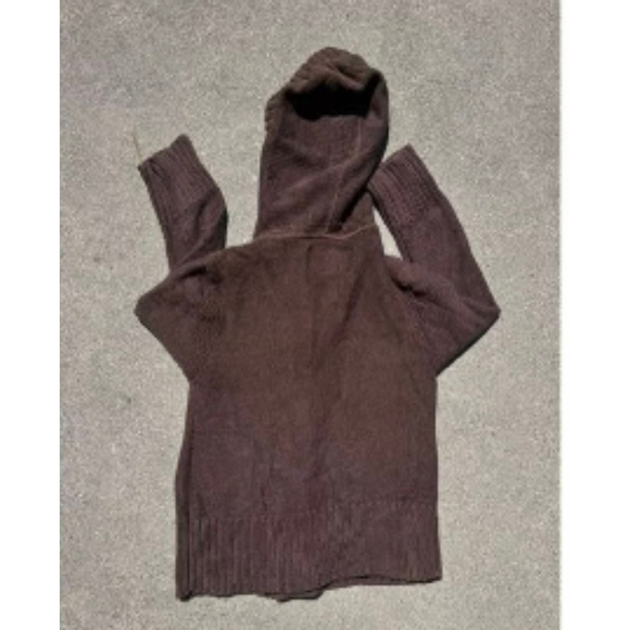 Fossil brown sweater. Has big oversized buttons Hoodie. 2 pockets sz large wool - Picture 5 of 7